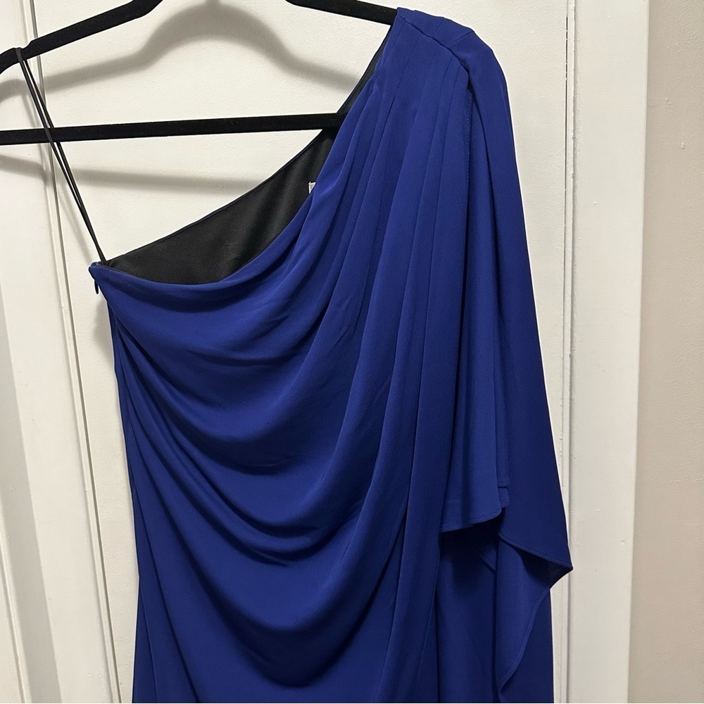 Badgley Mischka Mark & James Royal Blue One Shoulder Drape Mini Dress XS - Picture 2 of 11